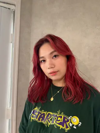 ミディアム カラー ayano🍒パーマ 暖色カラーのヘアスタイル