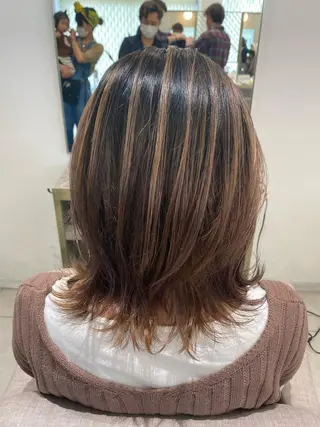 ミディアム カラー ヘアアレンジ 渡辺 亮/ 白髪ぼかし/髪質改善のヘアスタイル