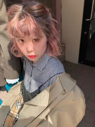 ミディアム カラー ピンクベージュ/新潟 万代/高橋桃葉🍑のヘアスタイル