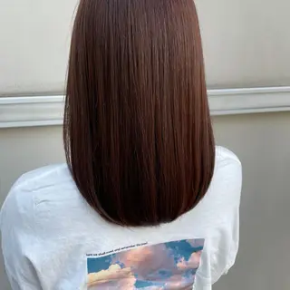 ミディアム カラー ブリーチなしで透け感 暖色カラーボブaoiのヘアスタイル