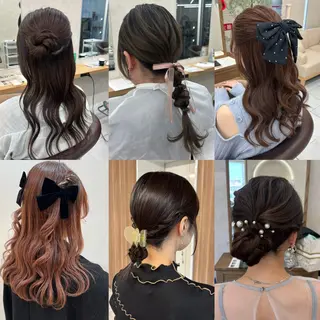 ヘアアレンジ 暖色カラー/ブリーチ なしカラー/艶カラーのヘアスタイル