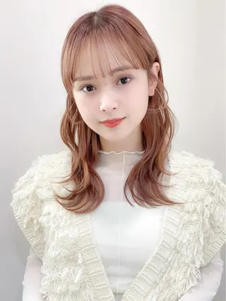 ミディアム カラー ミディアム/顔周り/ ベージュ🌼mayuのヘアスタイル