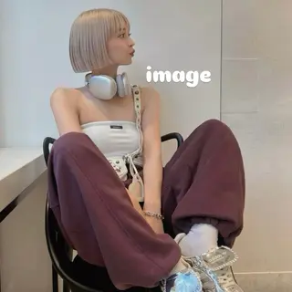 ミディアム カラー ぱっつんボブ☆メンズ カットYUTOのヘアスタイル