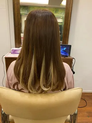 ロング カラー 美髪/髪質改善 顔周り/透明感カラーのヘアスタイル