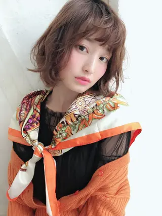 ミディアム カラー パーマ 仲西 愛鈴のヘアスタイル