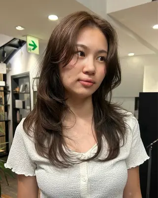 セミロング カラー パーマ メンズ レイヤー/透明感/ ブリーチなし/わかなのヘアスタイル