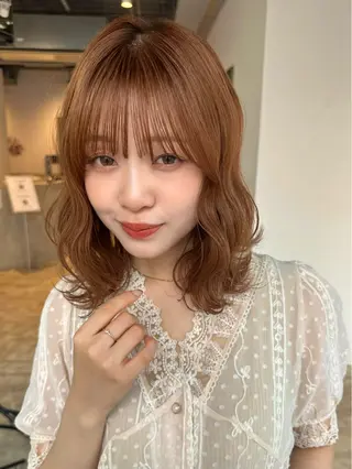 ミディアム 🌷モア 🌷暖色カラー・ボブのヘアスタイル