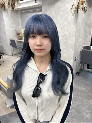 ロング カラー ヘアアレンジ 寒色アイドルカラー JUNOチナツのヘアスタイル