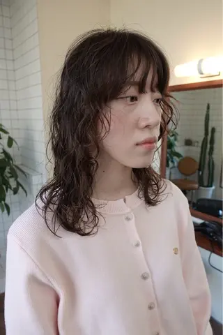 ミディアム カラー パーマ ボブパーマ/パーマ ウルフパーマのヘアスタイル