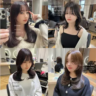 セミロング カラー 韓国🇰🇷レイヤー 映える顔周り🩷のヘアスタイル