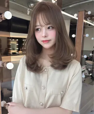 ミディアム rina／ベージュ ワンホン/韓国ヘアのヘアスタイル