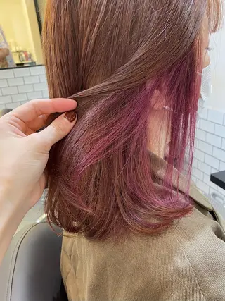 セミロング カラー パーマ ヘアアレンジ メンズ キッズ 艶ピンク*ヘアセット 🌙shioriのヘアスタイル