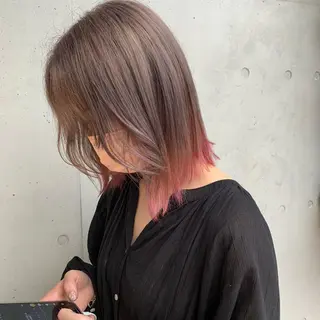 ミディアム ぷつっとボブ/ちゅる ピンク/mika☆のヘアスタイル