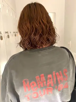 カラー パーマ 透明感カラー/パーマ オレンジmiyo⭐️のヘアスタイル