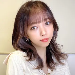 ミディアム カラー パーマ ヘアアレンジ 小野寺瑞希 /最小顔カットのヘアスタイル