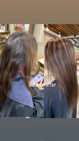 セミロング 志賀　輝/ハイライト /縮毛矯正/髪質改善のヘアスタイル