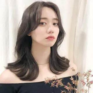 ミディアム カラー ブリーチなし透明感カ ラー×韓国ヘア♡ヒデのヘアスタイル