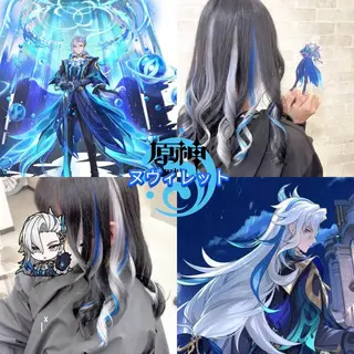 セミロング カラー 推しカラー💫 ブリーチ💫若菜覚のヘアスタイル