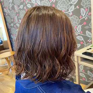 ミディアム パーマ ブリーチなしWカラー /酸性ストレート河本のヘアスタイル