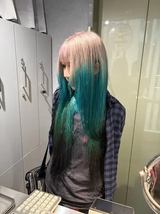 ロング カラー rilas博多所属・博多JYUI/ウルフ ハイトーン/デザインのヘアスタイル