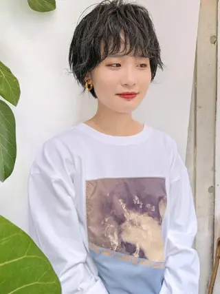 ショート カラー ヘアアレンジ パーマ 南堀江 möwen ( メーヴェ )所属・mowen RUIのヘアスタイル