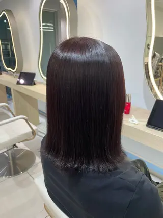 セミロング 艶カラー/韓国ボブ カット/あやかのヘアスタイル
