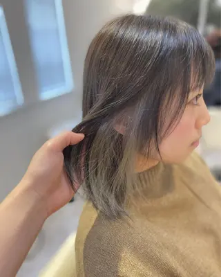 ミディアム カラー ブリーチなしWカラー /酸性ストレート河本のヘアスタイル