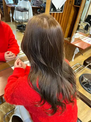 セミロング カラー ルーツ/ デザイン/ ハイトーン/おこのぎのヘアスタイル