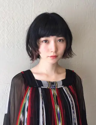 ミディアム カラー パーマ 長井 美佳のヘアスタイル