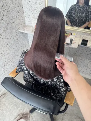 カラー パーマ セミロング mood 髪質改善 ダブルカラーのヘアスタイル