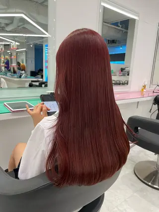 ロング カラー ヘアアレンジ 中韓🇰🇷暖色/ ワインレッド/らいるのヘアスタイル