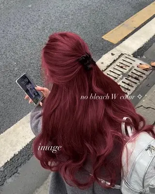 ロング カラー ヘアアレンジ 中韓🇰🇷暖色/ ワインレッド/らいるのヘアスタイル