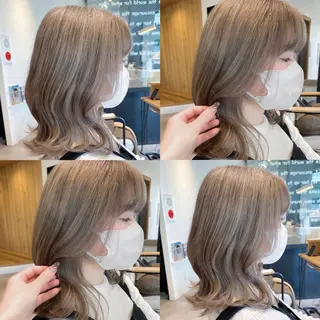 ミディアム カラー 肌に馴染むハイトーン /ミルクティーカラーのヘアスタイル