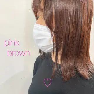 ミディアム カラー ブリーチなしで透け感 暖色カラーボブaoiのヘアスタイル