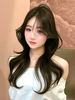 ロング 縮毛矯正/レイヤー 韓国/顔まわり/夢音のヘアスタイル