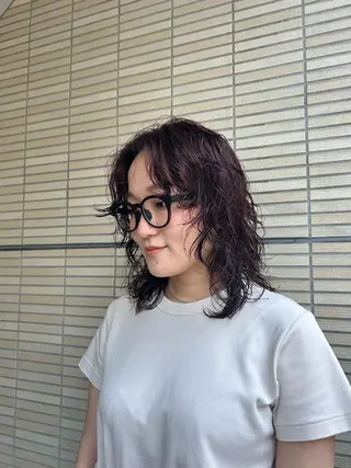 ミディアム カラー パーマ ayano🍒パーマ 暖色カラーのヘアスタイル