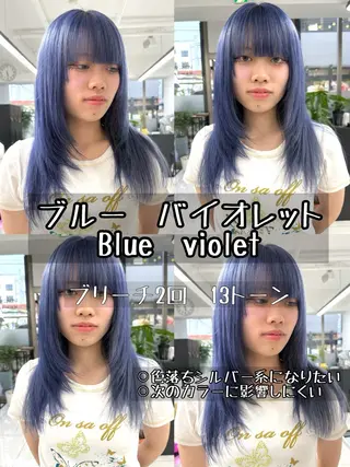 セミロング カラー ダブルカラーブリーチ 髪質改善　縮毛矯正のヘアスタイル