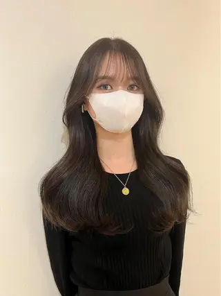 ロング 韓国ヘア レイヤーカットのヘアスタイル