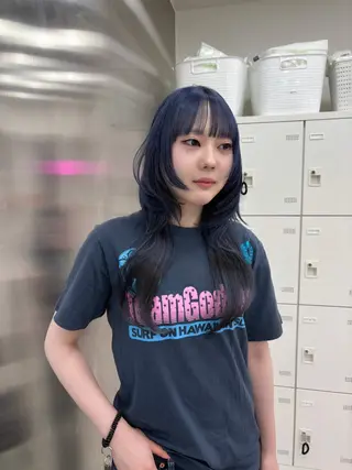 ロング カラー 韓国レイヤー ハッシュカットのヘアスタイル