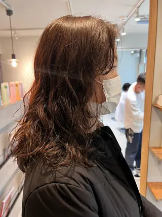 ミディアム カラー パーマ ミディアムパーマ /癖毛パーマのヘアスタイル
