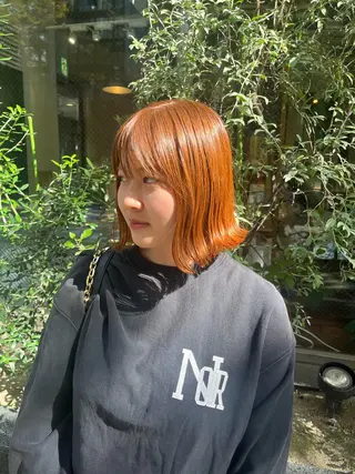 ショート カラー パーマ えんぐちとも／透明感 カラー／博多ボブのヘアスタイル