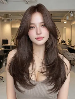 ロング 👑顔周り韓国風 レイヤーSHUTOのヘアスタイル