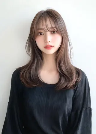 セミロング 韓国ヘア|シアーカラ |艶カラー|アカリのヘアスタイル