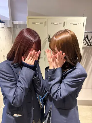 カラー ベージュ/ピンク【く すみカラー】レイヤーのヘアスタイル