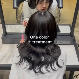 セミロング 笑　璃  🎀／ ワンカラー／縮毛矯正のヘアスタイル