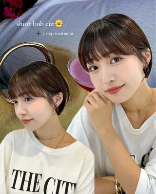 ショート カラー ヘアアレンジ ひより🩷韓国ヘアー _髪質改善カラーのヘアスタイル