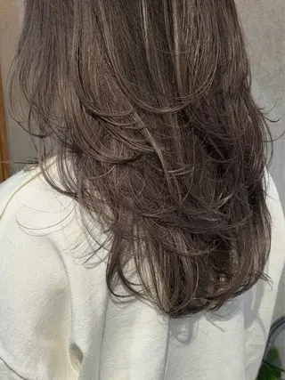 ロング 透明ベージュカラー/ たっぷりレイヤーのヘアスタイル
