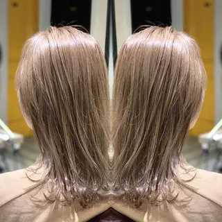 ミディアム カラー ヘアアレンジ 髪質改善×ハイトーン 中田啄也のヘアスタイル