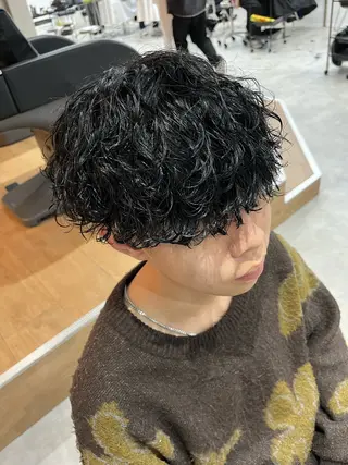 ショート パーマ メンズ 波巻きスパイラル🌀 新潟/万代/山下優のヘアスタイル