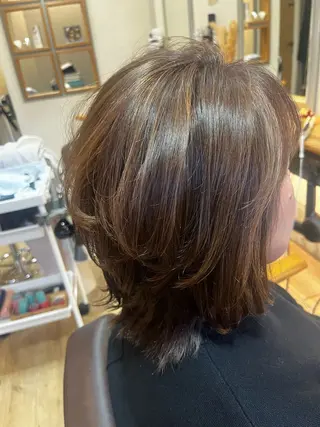 ミディアム ハラちゃんカット✂︎ 透明感🩵ケアカラーのヘアスタイル